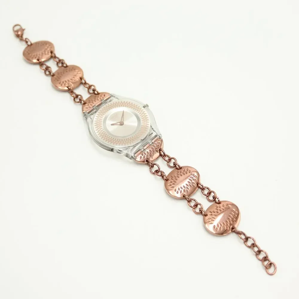 Swatch Dot-Y Skin Slim Silver Rose Gold Tone 34mm Swiss Watch Chain New Battery